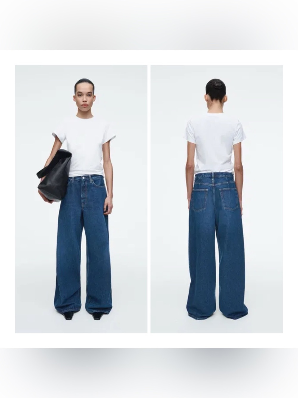 COS Size 26 Pool Wide-Leg 100% Cotton High‎ Rise Jeans In Dark Blue